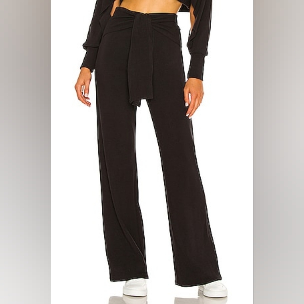 Michael Costello x REVOLVE Black Tie Front High Rise Wide Leg Pants, SZ S